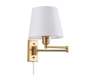 B·LED BARCELONA LED BarcelonaLED Applique murale à bras articulé moderne nordique doré avec câble de prise et interrupteur Abat-jour en tissu blanc Prise E27 pour lecture Chambre Chevet Hôtel