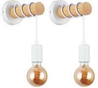B·LED BARCELONA LED BarcelonaLED Applique Murale Ronde en Bois Naturel avec Douille E27 Blanc Cordon Suspendu Vintage Nordique pour Couloir Chambre Salon (Lot de 2)