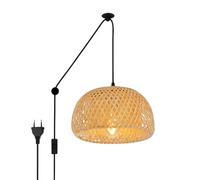 B·LED BARCELONA LED BarcelonaLED Plafonnier Suspension Osier Bambou Rotin avec Cordon Prise Interrupteur Mural Vintage Poulie pour Cuisine Salon