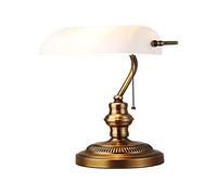 B·LED BARCELONA LED BarcelonaLED Vintage Notaire Style Banquier Lampe de Table Rétro Laiton Cuivre avec Abat-Jour en Verre Blanc E27 Chaîne Interrupteur pour Bureau Bureau