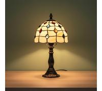 B·LED BARCELONA LED Lampe de Table style Tiffany - Design Art Nouveau Ø20 cm - Abat-jour en Verre Multicolore & Base Métallique - Lampe Décorative pour Salon ou Chambre - E27 40W