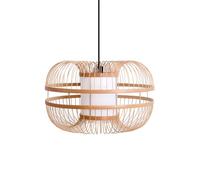 B·LED BARCELONA LED, LED Lampe suspendue de plafond en bambou japonais en osier avec abat-jour en cage tressée style nordique blanc avec douille noire E27 pour salon cuisine Ø40cm K179-N