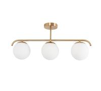 B·LED BARCELONA LED Plafonnier “Talí” à 3 Boules en Verre Opalin - Style Nordique Minimaliste - 3xE27 - Structure Métal doré- Lumière Douce pour Salon, Salle à Manger ou Chambre