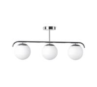 B·LED BARCELONA LED Plafonnier triple « Talí » avec 3 boules en verre opale, 3 x E27, style minimaliste moderne, éclairage diffus pour salon, salle à manger ou chambre, 70 x 30 x 15 cm, métal chromé
