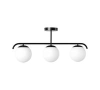B·LED BARCELONA LED Plafonnier triple « Talí » avec 3 boules en verre opale, 3 x E27, style minimaliste moderne, éclairage diffus pour salon, salle à manger ou chambre, 70 x 30 x 15 cm, métal noir