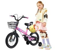 B.LIVEM 16 Pouces Vélo Enfant de 5 à 9 Ans, Rose, avec Roues d'entraînement, Siège Réglable et Poignée, Garçons et Filles