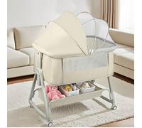 B.LIVEM 4 en 1 Lit Cododo Bébé, Réglable en 6 Position, avec Matelas, Inclinaison 15°,Roues avec Frein, Berceau Bébé 0-24 Mois