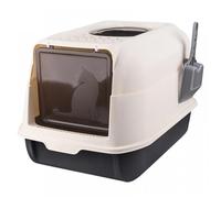 B.LIVEM Bac à litière pour chat avec pelle à litière, extra large, 36*51*34cm plastique pp, entièrement fermé, beige + noir