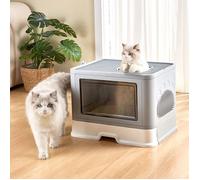 B.LIVEM. Bac à litière pour chat XL - Bac à litière désodorisant - Maison pour chat - Avec pelle - Gris - 48.5*36.5*38cm