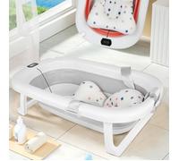 B.LIVEM Baignoire Bébé Portable, Baignoire Bébé Pliable avec Tapis de Bain, Thermomètre Numérique, Gris