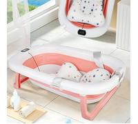 B.LIVEM Baignoire Bébé Portable, Baignoire Bébé Pliable avec Tapis de Bain, Thermomètre Numérique, Rose