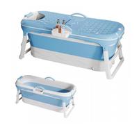 B.LIVEM Baignoire Pliable Adulte 118x62x53cm Baignoire Mobile Portable pour Petites Salles de Bain avec Panier à Savon Bleu
