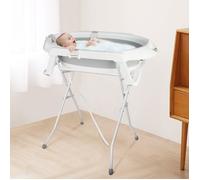B.LIVEM Baignoire pour Bébé avec Trou de Drainage Table de Bain et d'allaitement pour Nouveau-né Table à Langer Pliable Gris