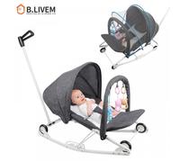 B.LIVEM Balancelle Bebe | Transat Bebe Sécurisé, Avec 4 roues, pour Bébé 2-15 kg, Transat Bébé 2 en 1, Gris