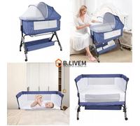 B.LIVEM Berceau Cododo, Lit d'appoint bébé, Lit de Voyage avec Matelas, Panier de Rangement, Lit Enfant 0-12 Mois, Bleu Marine
