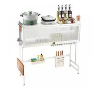 B.LIVEM EGOUTTOIR À VAISSELLE, ÉGOUTTOIR À COUVERTS, BAC D'ÉVIER, 3 NIVEAUX, BLANC (LARGEUR 85 CM)