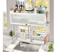 B.LIVEM Égouttoir à Vaisselle pour Évier avec Porte, Égouttoir à Couverts, Étagère de Rangement de Éuisine, 85 cm, Blanc