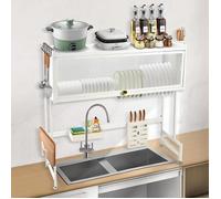 B.LIVEM Égouttoir à Vaisselle sur Évier, L 85 cm, Ouverture Porte, avec Support pour Planches à Découper, Multifonction, Blanc