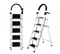 B.LIVEM Escabeau 5 Marches, Echelle, Larges Marche Pied Pliable Antidérapantes, Escabeau Escamotable Légères, Charge 150 kg