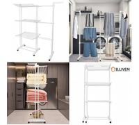B.LIVEM. Étendoir Extensible avec ailes latérales, Séchoir à Linge de 3 Niveaux Pliable, 75-142.5cm Blanc pur