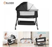 B.LIVEM LIT BÉBÉ 0-12 MOIS, BERCEAU CODODO, LIT D'APPOINT BÉBÉ AVEC MATELAS, MOUSTIQUAIRE, PANIER DE RANGEMENT, INCLINABLE, NOIR