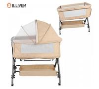B.LIVEM Lit Bébé avec Matelas Moelleux, Berceau Cododo, avec Espace de Rangement, Moustiquaire Respirante, 0 à 20 kg, 0-12 mois