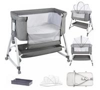 B.LIVEM Lit Bébé Berceau Cododo Bébé 0-36 Mois, Hauteur Réglable Lit Cododo avec Matelas Amovible, Panier de Rangement Roues