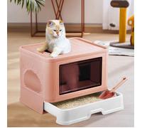 B.LIVEM - Maison pour chat fermée - Bac à litière à tiroir XL - Anti-odeur - Pliable - Fournitures pour chat - Rose
