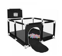 B.LIVEM Parc Bébé avec Panier de Basket, 126 cm x 126 cm, 50 Balles Océan Gratuites, Noir