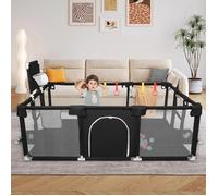 B.LIVEM PARC BÉBÉ XL 180×120×66CM, PANIER DE BASKET ET BUT DE FOOTBALL, 50 BALLONS, PARC DE JEUX PARENT-ENFANT, NOIR