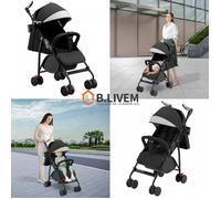 B.LIVEM Poussette 2 en 1 - Poussette Compacte - Pliable - Dossier Réglable - avec Harnais 5 points - Noir