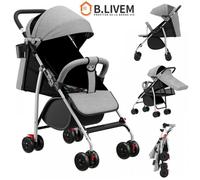 B.LIVEM POUSSETTE 2 EN 1, POUSSETTE D'EXTÉRIEUR PLIABLE, 0-4 ANS, ASSISE ET ALLONGÉE RÉGLABLE - GRIS