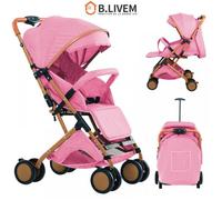 B.LIVEM - Poussette bébé Poussette bébé d'extérieur Pieds en métal Maximum 45kg Moustiquaire offerte Rose