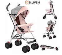 B.LIVEM Poussette canne bébé - Poussette d'extérieur - Pliable - 4 roues EVA - Tube en Acier épaissi - Charge 30kg - Rose
