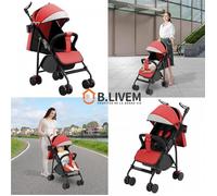 B.LIVEM - Poussette Canne Compacte Pliable pour Bébé 0-4 ans avec Rangements et Moustiquaire, Rouge