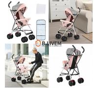 B.LIVEM - Poussette Canne Confortable pour Bébés de 0 à 36 mois, Coussin de siège épaissi et Moustiquaire Gratuits - Rose