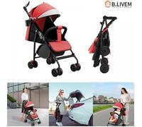 B.LIVEM POUSSETTE CANNE D'EXTÉRIEUR 2 EN 1 AVEC GRAND AUVENT ET MOUSTIQUAIRE, DOSSIER RÉGLABLE, PLIABLE, ROUGE