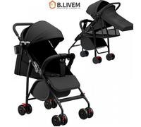 B.LIVEM Poussette canne pour bébé de 0 à 4 ans, assise et allongée, moustiquaire gratuite - noire