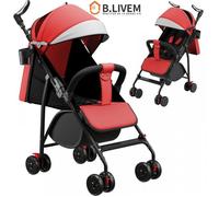 B.LIVEM Poussette Compacte 2 en 1 - Angle de dossier réglable - Allongée ou assise - Pliable - Bébé 0-4 ans - Rouge