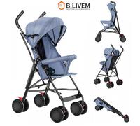 B.LIVEM POUSSETTE COMPACTE À 4 ROUES - AUVENT EXTRA LARGE - BÉBÉ 0-3 ANS - PLIABLE ET PORTABLE - BLEU