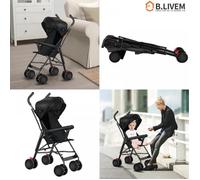B.LIVEM - Poussette compacte avec coussin en coton et moustiquaire, bébé de 0 à 3 ans, pliable, intérieur et extérieur，Noir