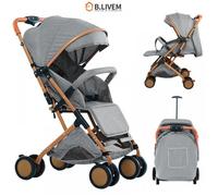 B.LIVEM Poussette Compacte - Jusqu'à 45kg - Pliable - Harnais 5 points - Poussette d'extérieur - Gris + pieds dorés