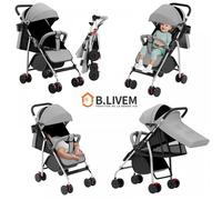B.LIVEM - Poussette Compacte Pliable 4 roues amortissantes Poussette d'extérieur Bébé 0-4 ans Gris