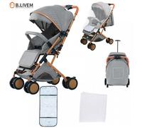 B.LIVEM Poussette Compacte pliable - Moustiquaire gratuite - Bébé 0-4 ans - Angle réglable - Grand auvent - Gris