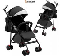 B.LIVEM Poussette Compacte, Poussette d'extérieur, Pliable, Poignée Pivotante à 360°, Grand auvent, Noir