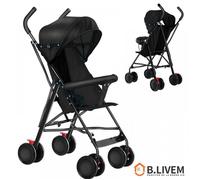 B.LIVEM Poussette Confortable, 4 Roues, Coton et Moustiquaire Gratuits, Tube en Acier, Jusqu'à 30 kg, Noir