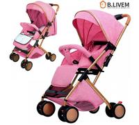 B.LIVEM POUSSETTE PLIABLE 2 EN 1 POUR BÉBÉ DE 0 À 4 ANS, DOSSIER RÉGLABLE, GRAND AUVENT, COUSSIN DE SIÈGE ET MOUSTIQUAIRE ROSE
