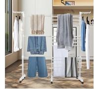 B.LIVEM SÉCHOIR À LINGE EXTÉRIEUR À 3 NIVEAUX, PLIABLE ET AMOVIBLE AVEC AILES LATÉRALES ET 6 ROULETTES, BLANC PUR