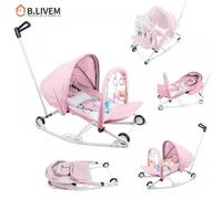 B.LIVEM Transat Bébé, Transat à Bascule pour Bébé, Berceau pour Bébé avec Arche de Jeu, Réglable, Rose