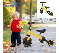 B.LIVEM Tricycle pour enfants 2 en 1, jaune, vélo, adapté aux bébés de 1 à 4 ans, jouet de vélo pour débutants